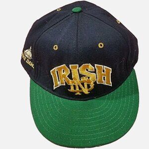 Vintage 90s Navy Green Gold Notre Dame Proline Fitted Hat 7 1/2 IRISH Front Logo